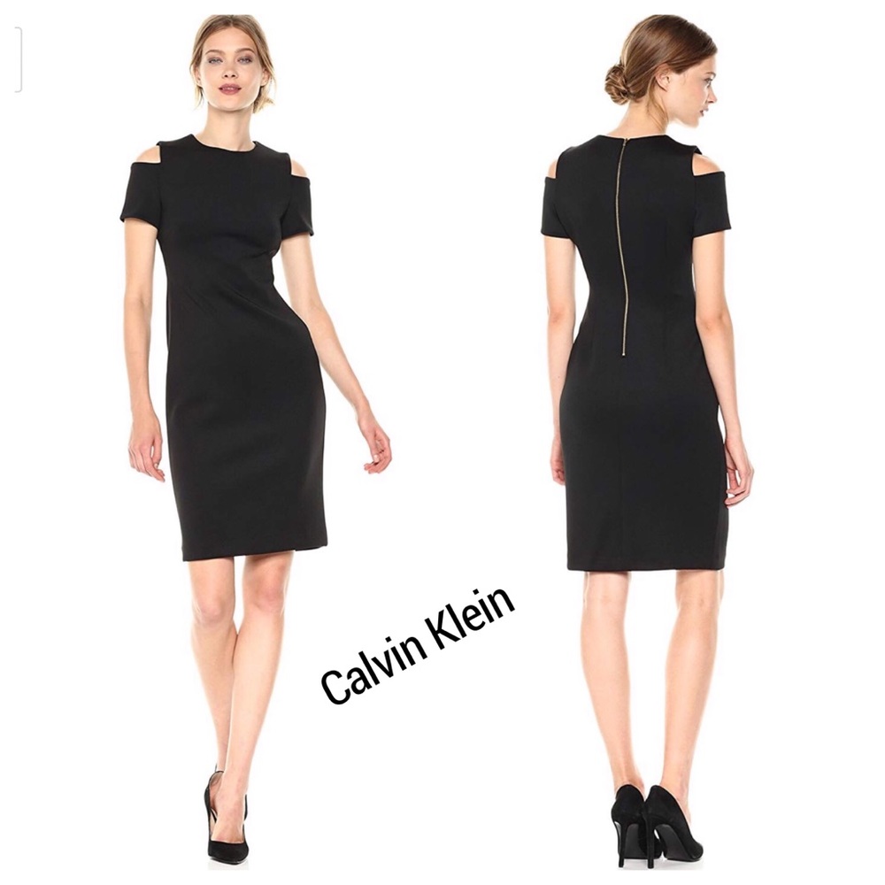 👗Calvin Klein open shoulder scuba sheath dress ❤️